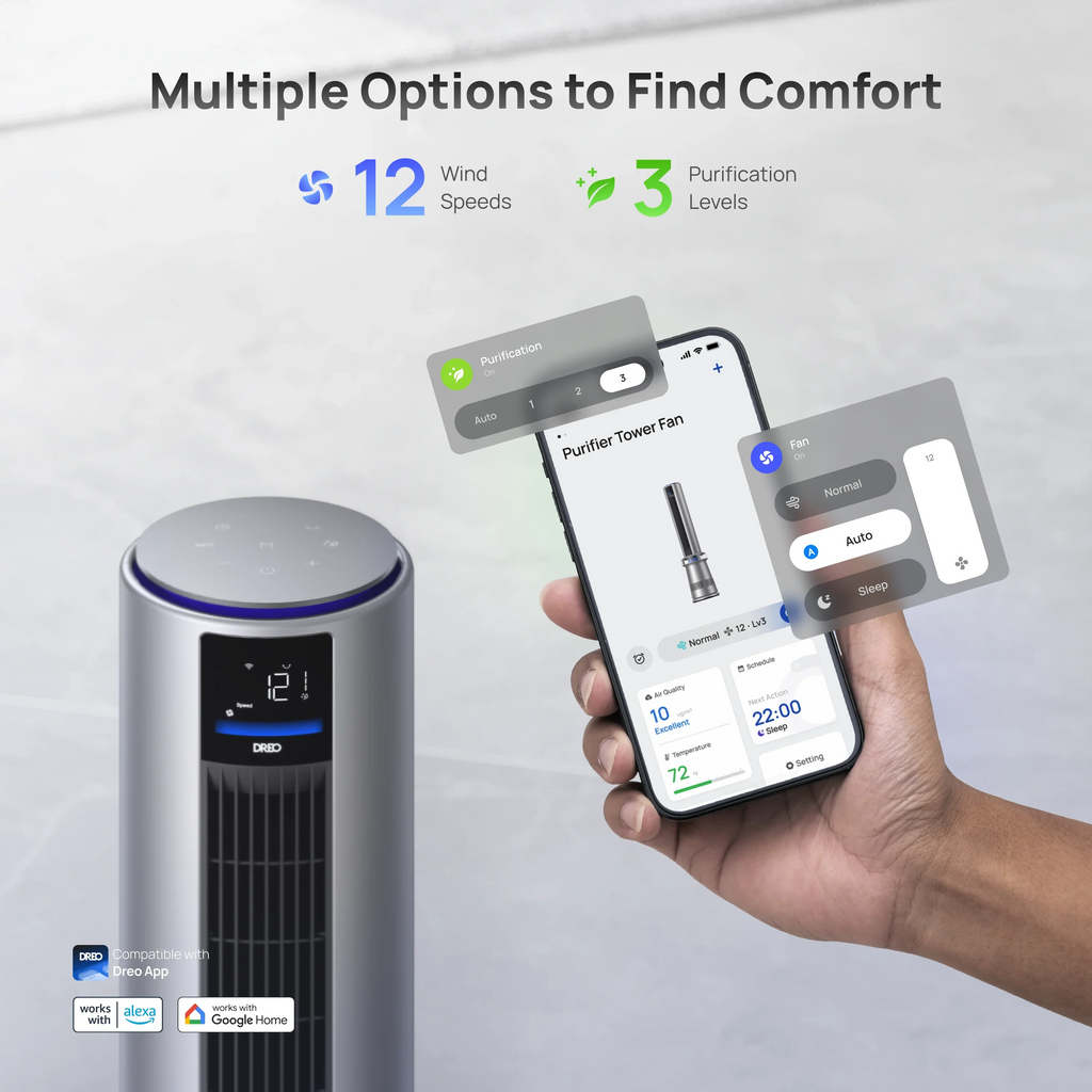 Air Purifier Tower Fan 710S with HEPA Replacement Filter