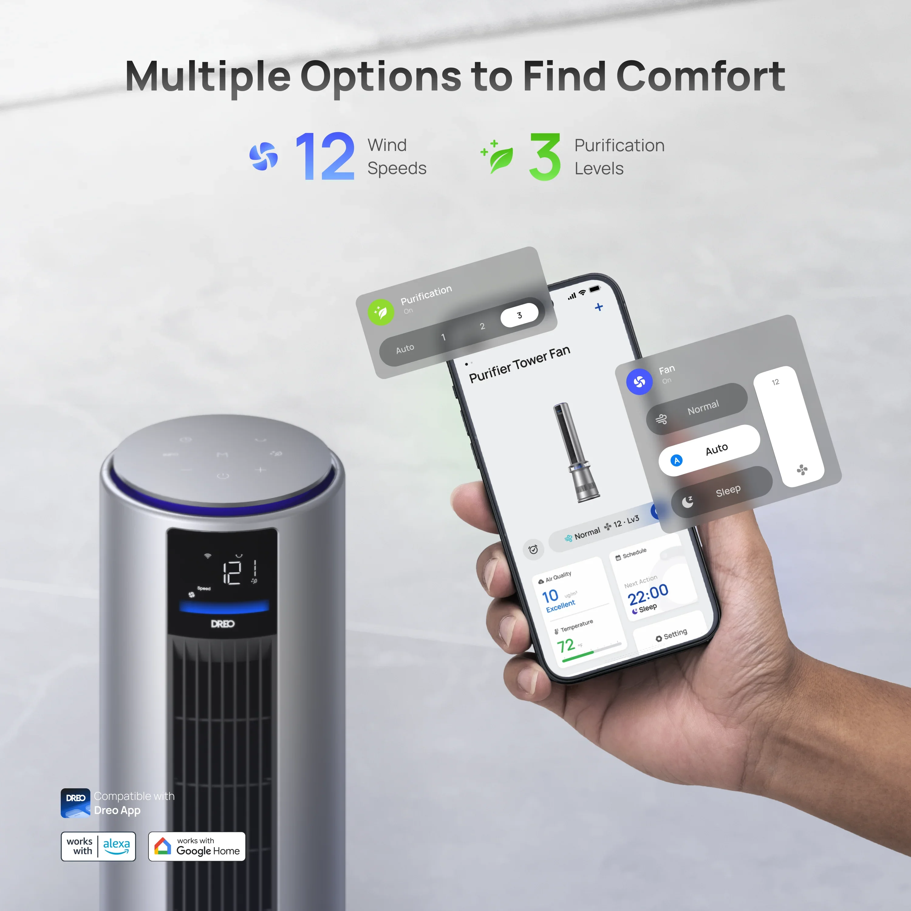 Air Purifier Tower Fan 710S with HEPA Replacement Filter