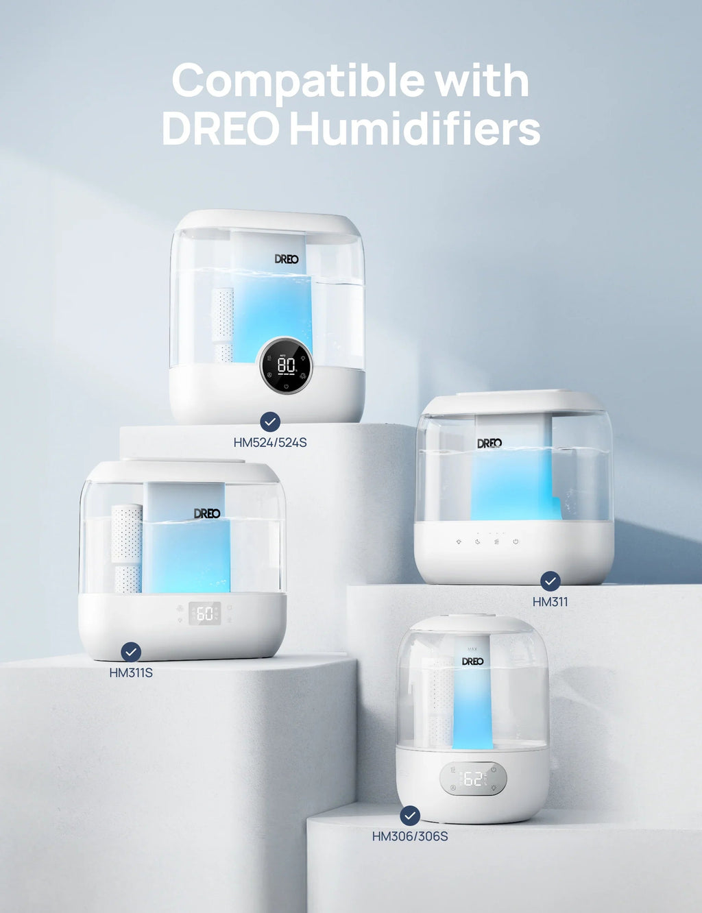 Clean Mist Cartridge - 3-Pack, Compatible with Dreo Humidifiers 311/311S/524/524S/306/306S/409S/420S/321/312